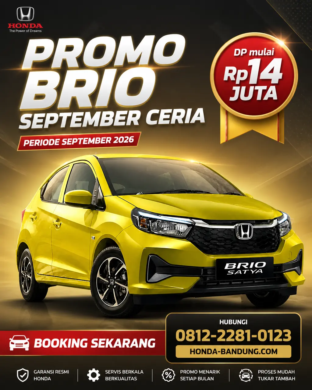 Promo Honda Brio September Ceria Bandung September 2026: DP Ringan Mulai Rp14 Juta
